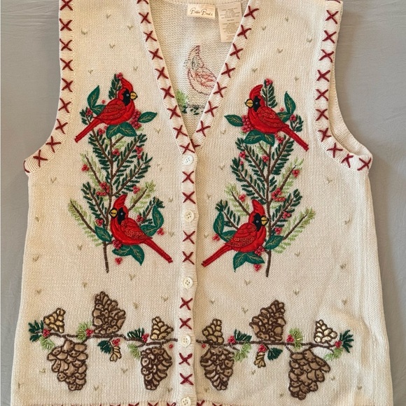 Bobbie Brooks Jackets & Blazers - Bobbie Brooks Cream Knit Vest with Red Embroidery